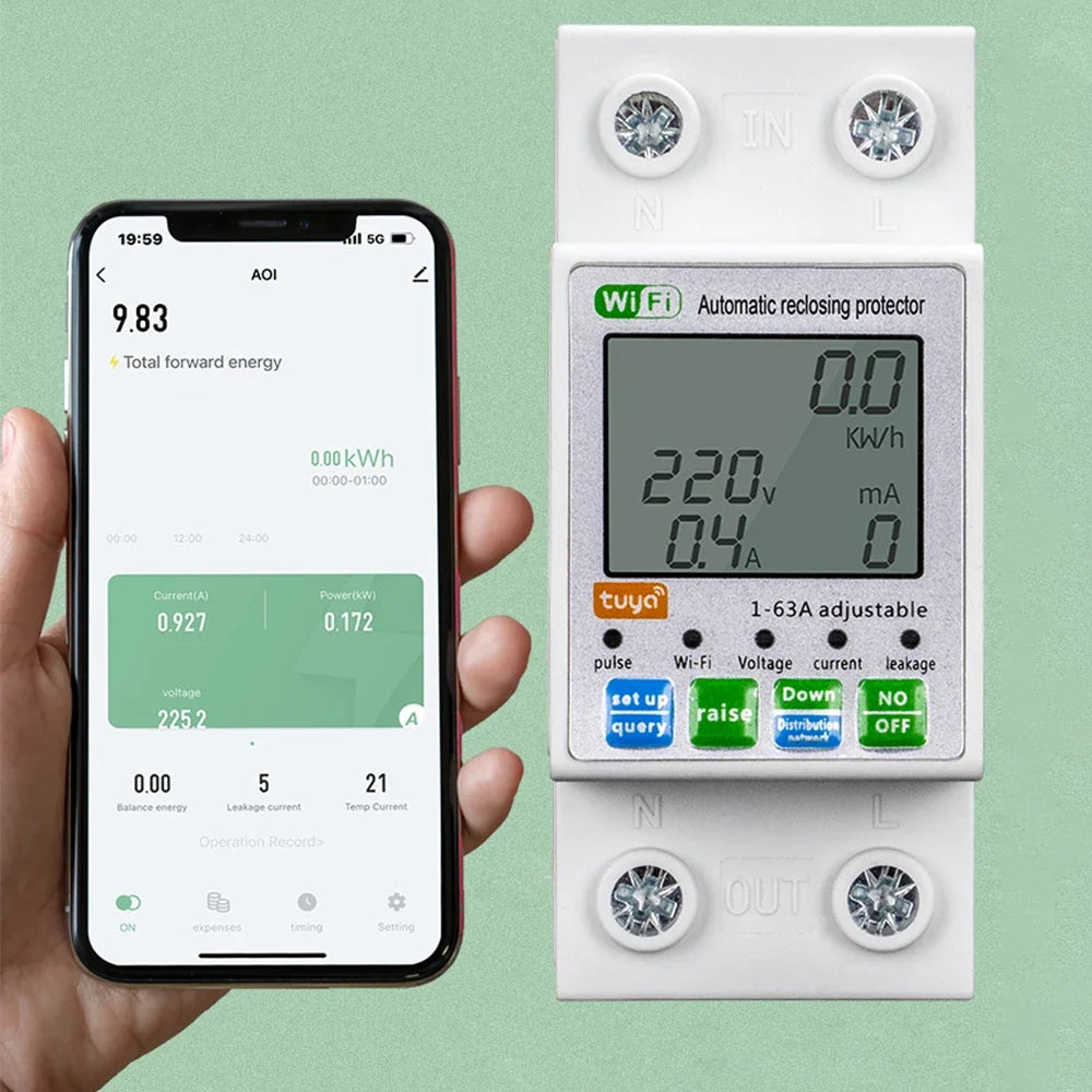63A Din Rail WIFI Smart Energy Meter Timer Power Monitor KWh Meter Wattmeter 110V 220V Smart Life Alexa Google Home Alice