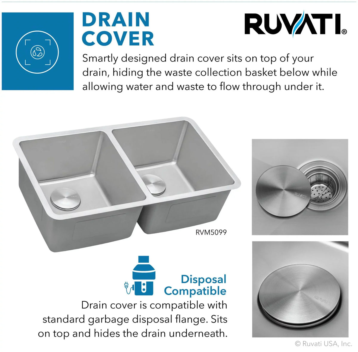 Undermount 50-50 Double Bowl 16 Gauge Stainless Steel Kitchen Sink. Ruvati USA RVM5099 31 in