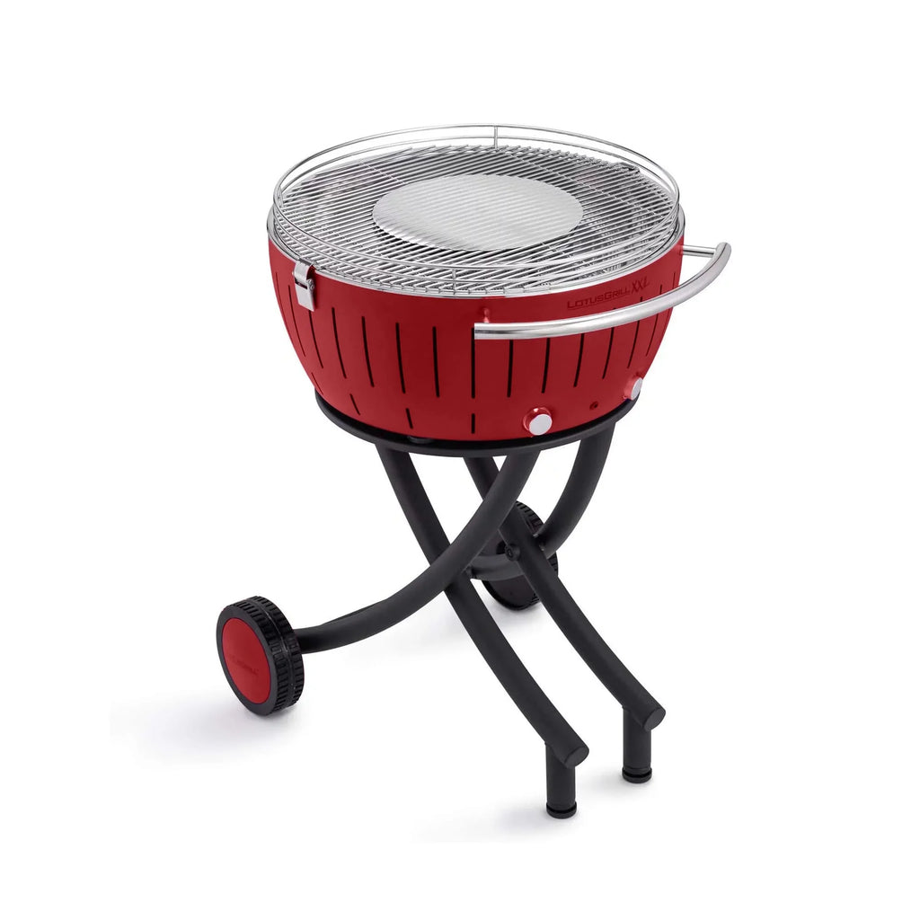 LotusGrill Smokeless Barbecue for Outdoor Dining with Glass Lid shield and Stand - Red