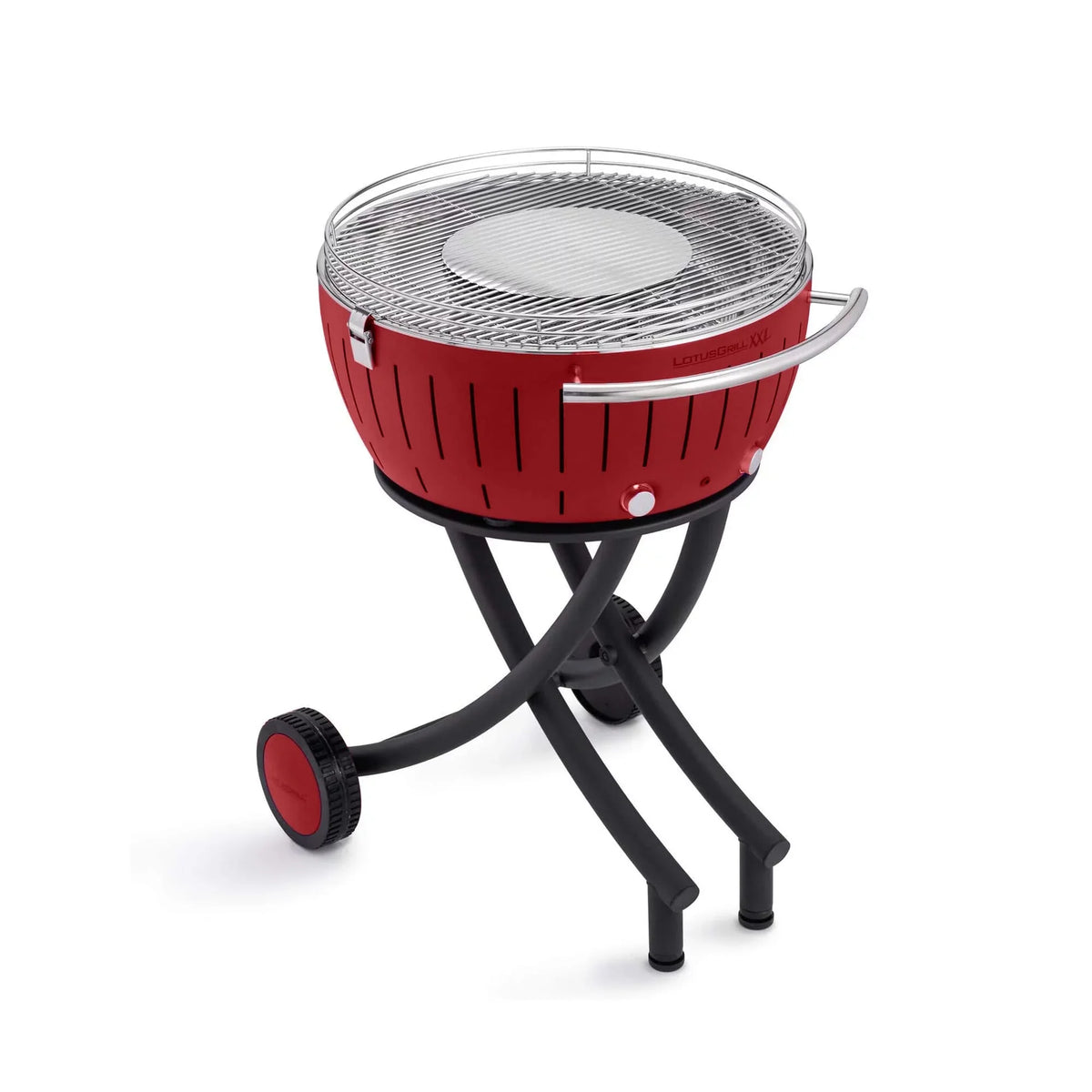 LotusGrill Smokeless Barbecue for Outdoor Dining with Glass Lid shield and Stand - Red