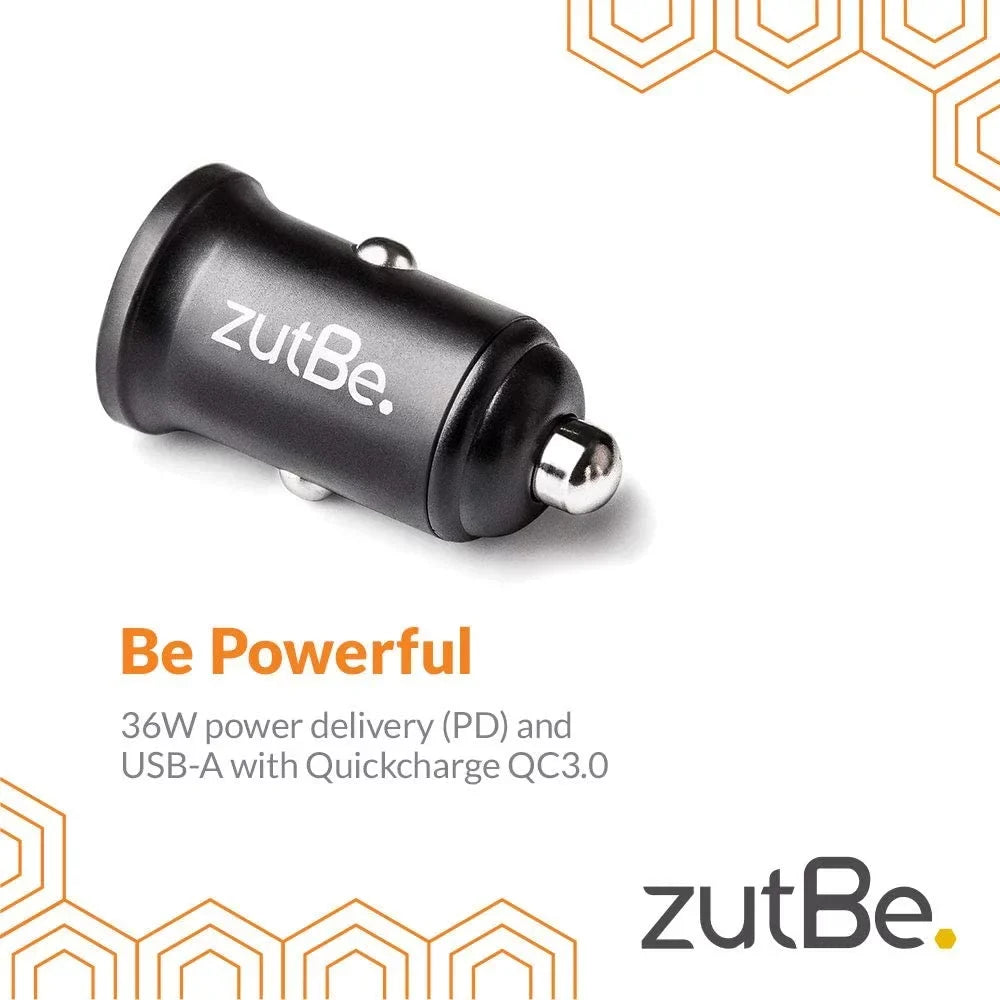 zutBe Dual USB-A 36W with one QC 3.0 Compact Metal Fast Car Charger for iPhone 14 13 12 SE 11 X 8 7 & iPad;  Galaxy S20 S1 Note OnePlu, Pixe, & More [Be Charitable, Durable, Confident]