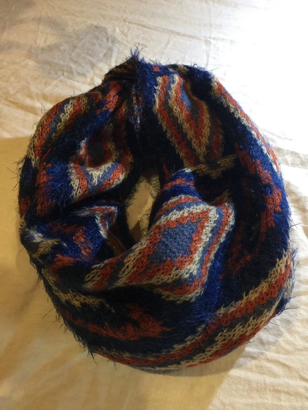 Furry knit. Antique Vintage Styled infinity scarf cool southwestern print