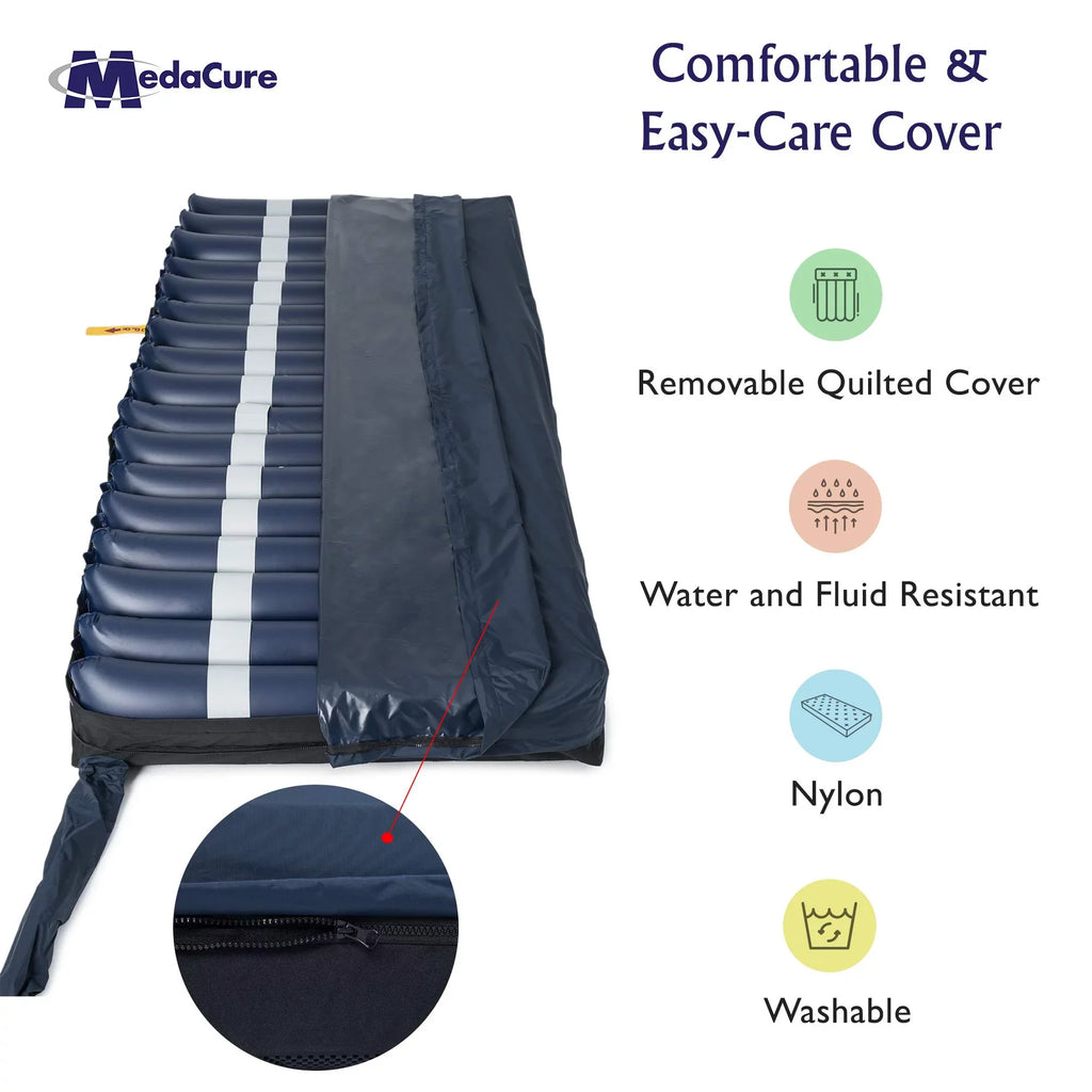 Medacure Alternating Pressure Air Mattress for Hospital Beds with Quilted Nylon wrap - 80" x 36" x 8" (Twin) - Pump Included