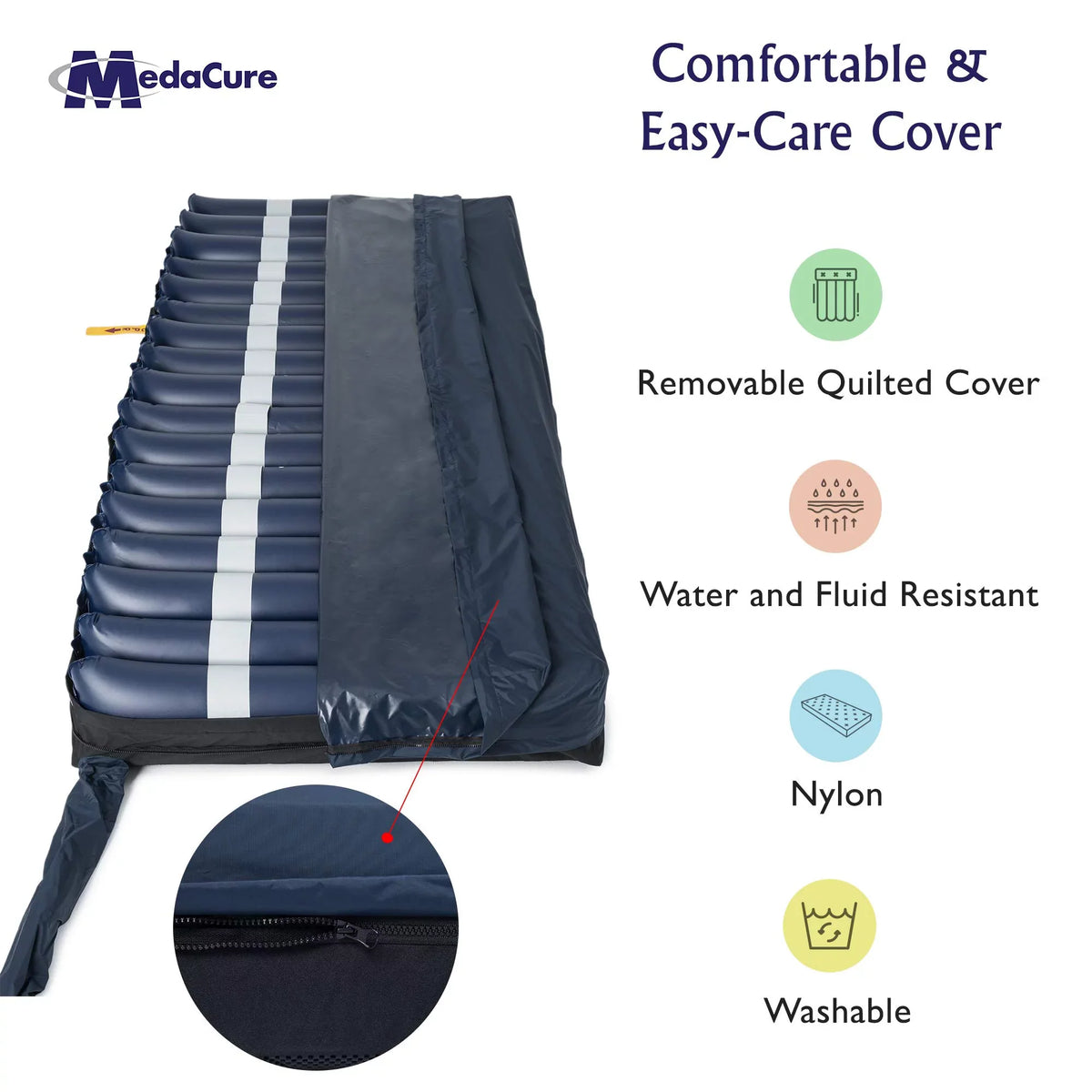 Medacure Alternating Pressure Air Mattress for Hospital Beds with Quilted Nylon wrap - 80" x 36" x 8" (Twin) - Pump Included
