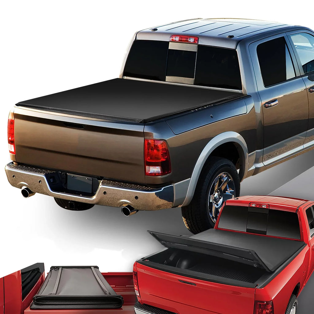 DNA Motoring TTC-TRISOFT-018 For 2009 to 2021 Ram Truck 1500 5.7' Bed Fleetside Tri -Fold Adjustable Soft Top Trunk Tonneau wrap