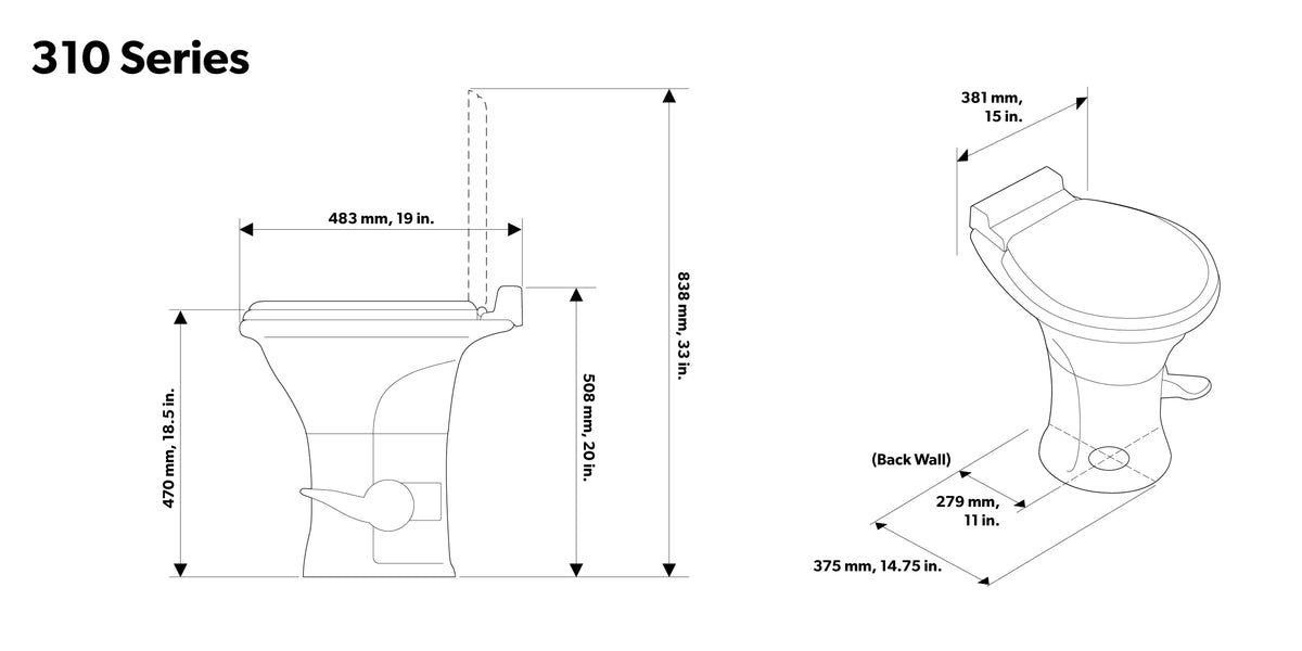 Dometic 310 Standard Toilet - Oblong Shape, Lightweight and Efficient Flush with Pressure-Enhanced PowerFlush and Slow Close Seat protector - Perfect for Modern RVs