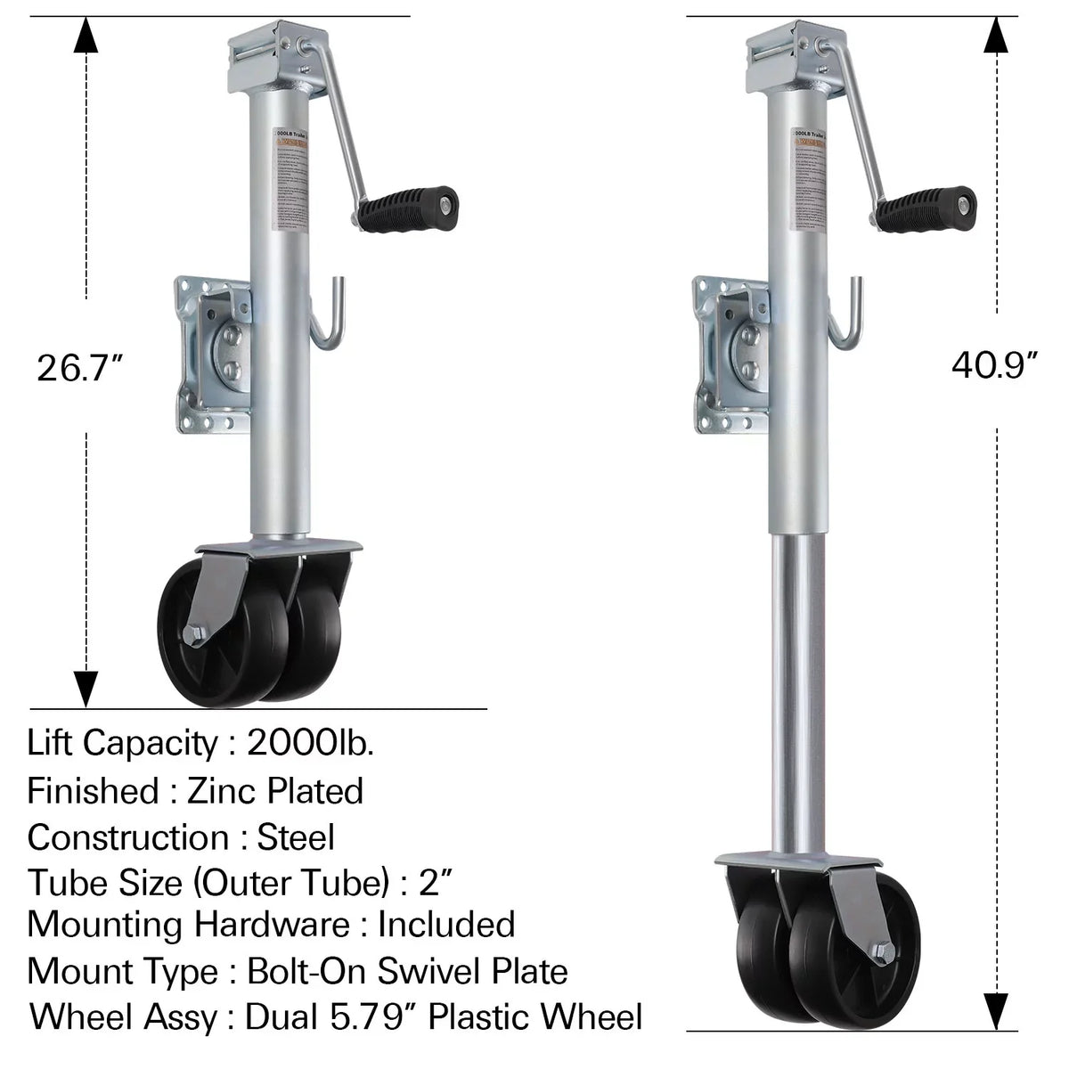 Weize Trailer Jack, Heavy Duty Swivel ship Trailer Jack with Dual Wheels, 2000 lbs, 14" Lift