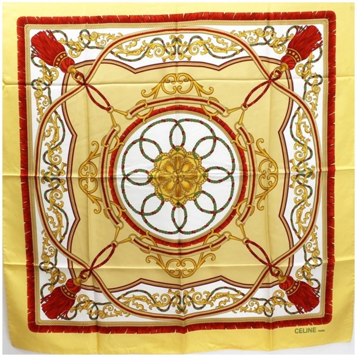 Pre-Owned Celine silk scarf muffler yellow CELINE ladies (Good)