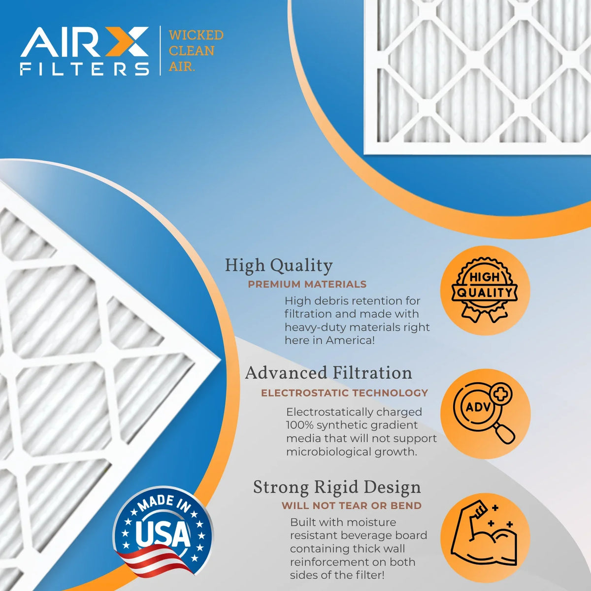 14x25x1 Air Filter MERV 13 Comparable to MPR 1500 - 2200 & FPR 9 Electrostatic Pleated Air Conditioner Filter 4 Pack HVAC AC Premium USA Made 14x25x1 Furnace Filters by AIRX FILTERS WICKED CLEAN AIR.