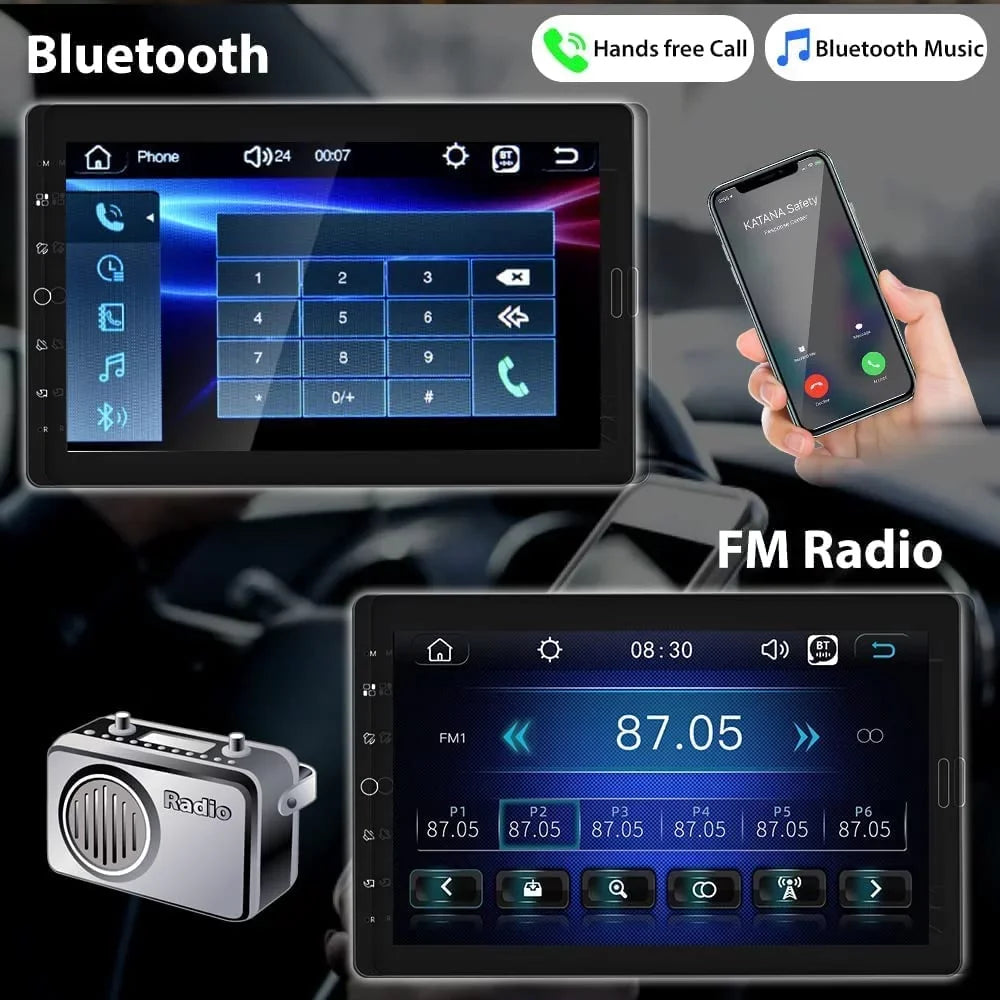 Podofo Single 1 Din 10.1'' Car Stereo Radio  Carplay Android Auto IPS Touch Screen 10 inch Car MP5 Player Bluetooth Mirror Link FM TF Card USB,with Rearview Camera
