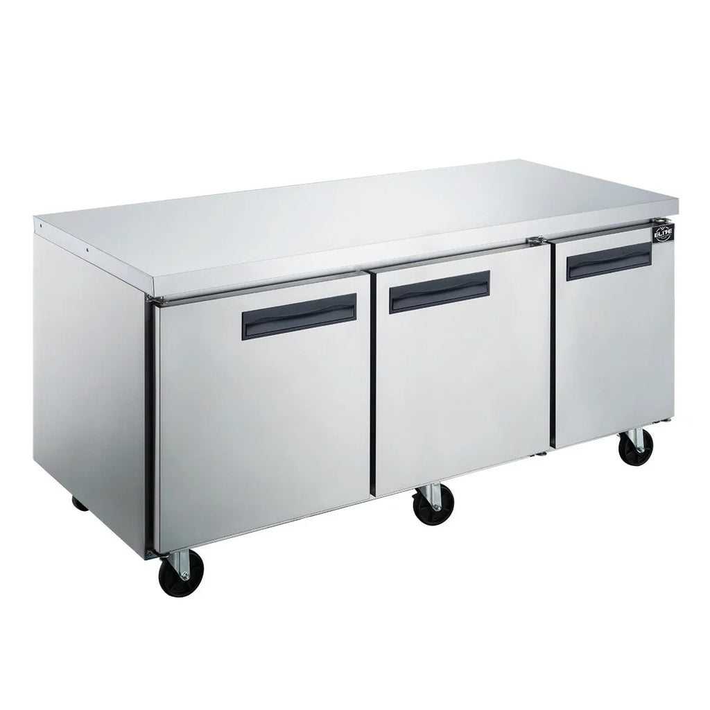 ft.. Three Door Undercounter Commercial Stainless Steel Refrigerator 18.96 cu. 72 in