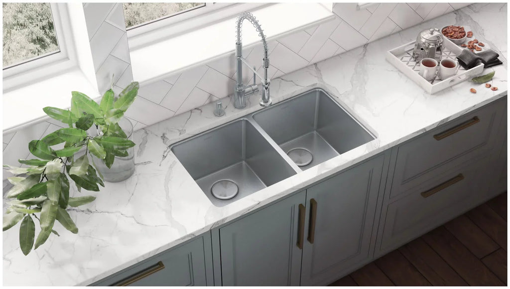Undermount 50-50 Double Bowl 16 Gauge Stainless Steel Kitchen Sink. Ruvati USA RVM5099 31 in