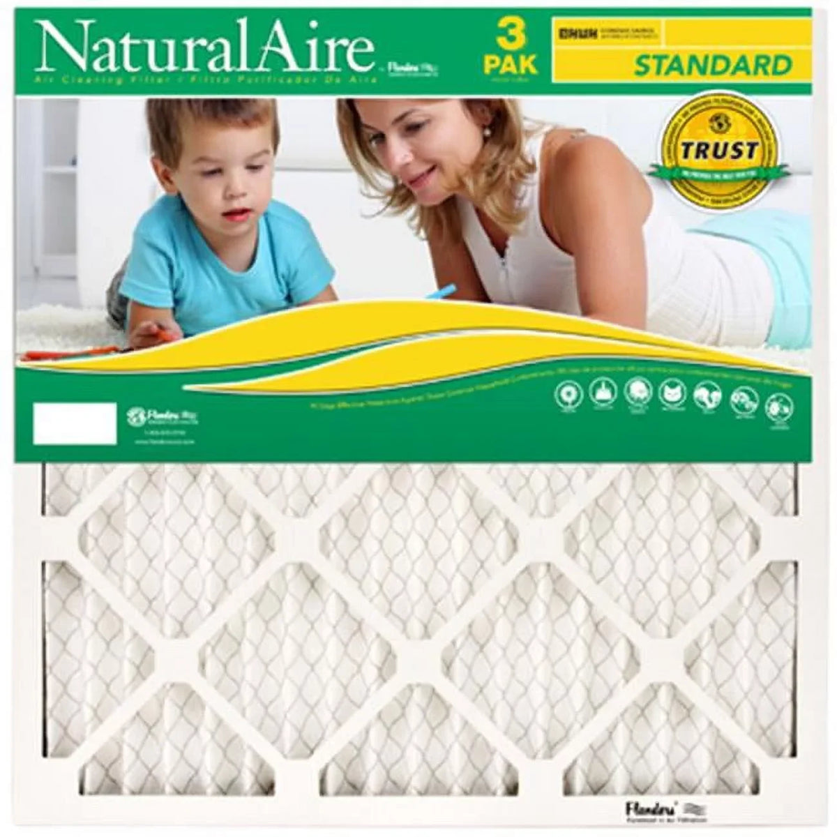 Natural Standard Pleated Air Filter - 3 Pack- Pack Of 4. Flanders 87357.011625 24.9 x 15.9 in